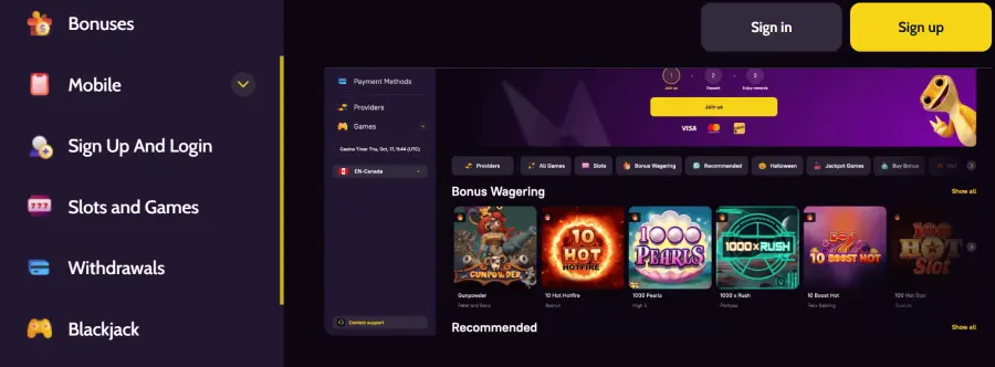 Zoome Casino Australia Interface
